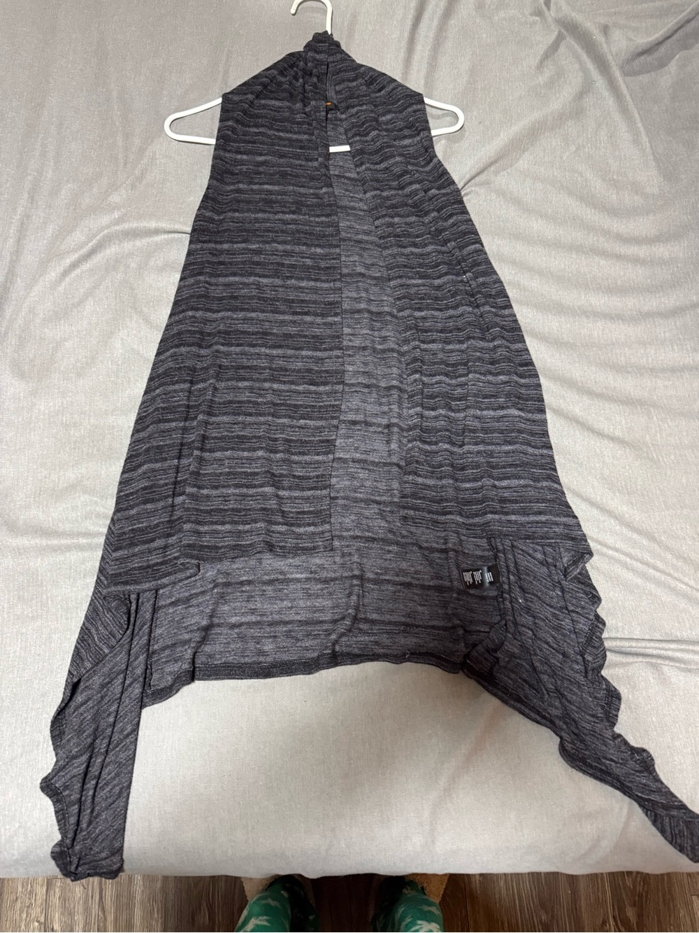 Charcoal Gray Striped Open Front Draped Cardigan